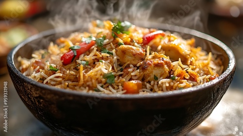 indian chicken biryani Spicy chicken biryani food photography : Generative AI