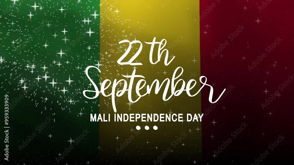 Happy Mali Independence Day Text Animation with waving flag background. Celebrate Happy Mali Independence Day on 22th September. Great for celebrating Happy Mali Independence Day. Happy Mali Independence Day Text Animation with waving flag background. Celebrate Happy Mali Independence Day on 22th September. Great for celebrating Happy Mali Independence Day.