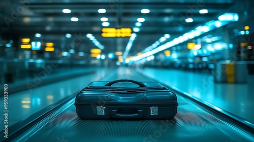Empty airport and luggage on tape Airport baggage claim concept : Generative AI