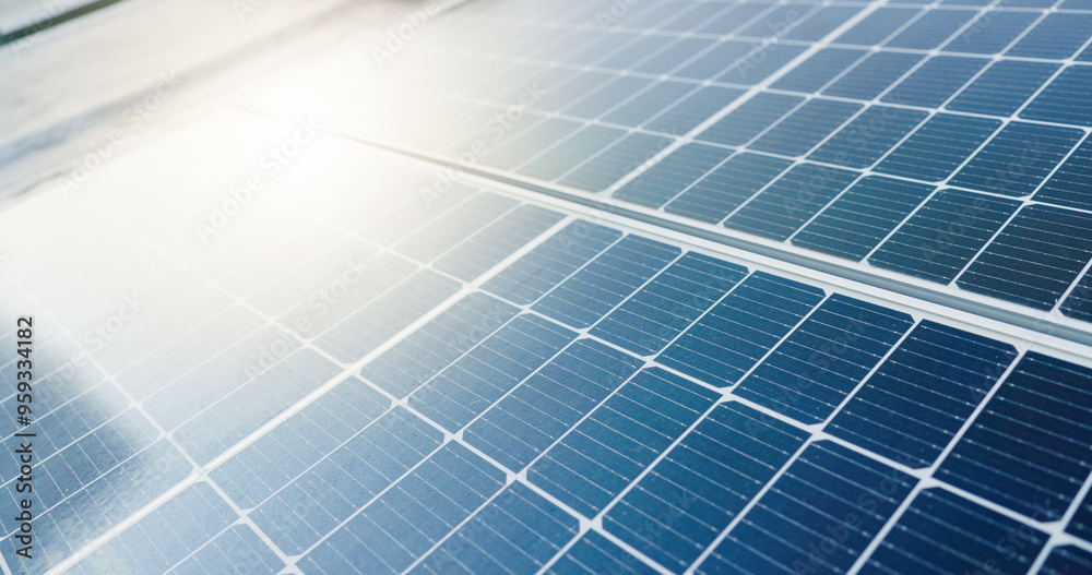 Solar panel, sun and reflection with light for renewable energy, alternative power or photovoltaic system. Closeup, heat grid or ray with eco friendly resource for ecological recycling of electricity Solar panel, sun and reflection with light for renewable energy, alternative power or photovoltaic system. Closeup, heat grid or ray with eco friendly resource for ecological recycling of electricity