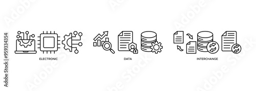 EDI icon vector illustration banner web concept for electronic data interchange of business documents standard format with a cloud server, exchange, database, file, chart, automation, and process