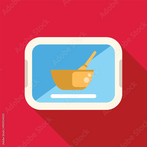 This vector icon features a bowl and whisk displayed on a smartphone screen, suggesting an online cooking class or recipe app