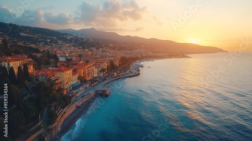 Aerial view of Nice Nice the capital of the AlpesMaritimes department on the French Riviera : Generative AI photo