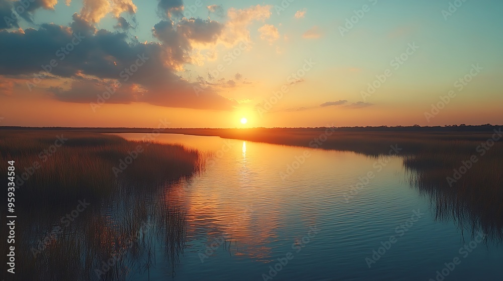 sunset over the salt marsh of pawleys island soun : Generative AI sunset over the salt marsh of pawleys island soun : Generative AI