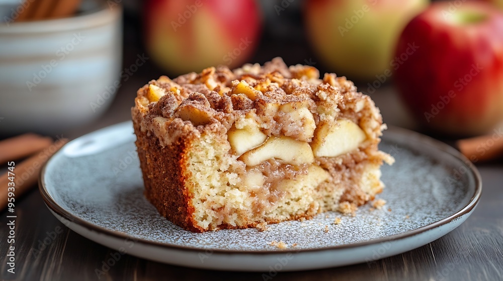 Piece of fresh homemade apple and cinnamon crumb coffee cake : Generative AI Piece of fresh homemade apple and cinnamon crumb coffee cake : Generative AI