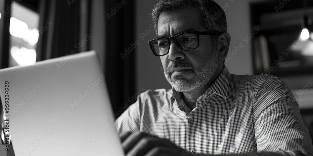 Man in Glasses Focused on Laptop Man in Glasses Focused on Laptop