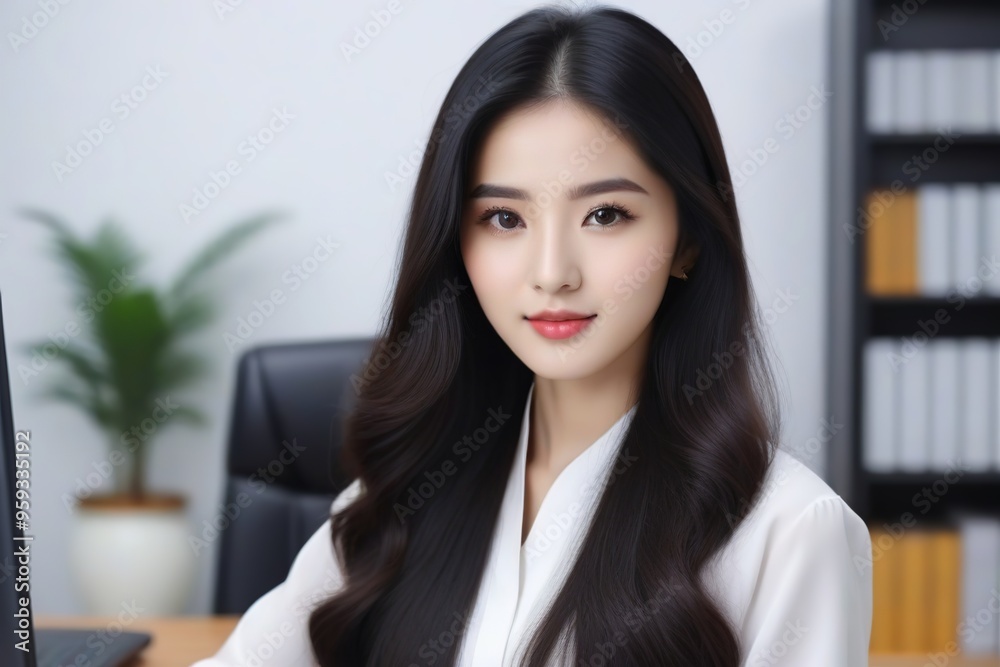Successful Female Leader Standing in Corporate Environment Successful Female Leader Standing in Corporate Environment