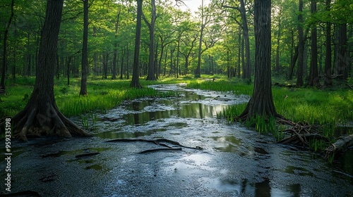 River bottom wetlands and hardwood forests of the Richland Creek Wildlife Mgt Area in Texas : Generative AI photo