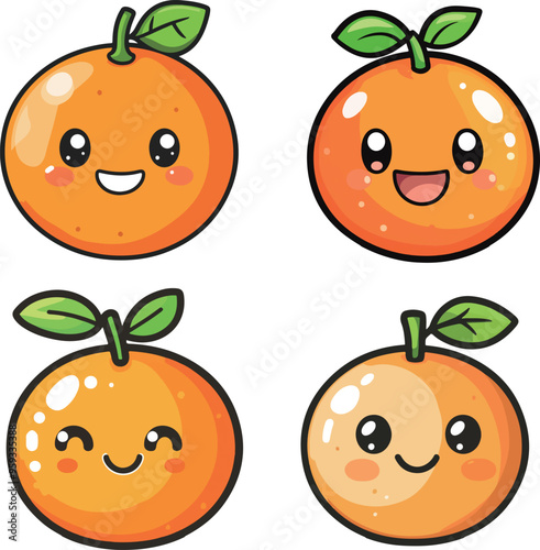 Cute Cartoon Oranges with Happy Faces