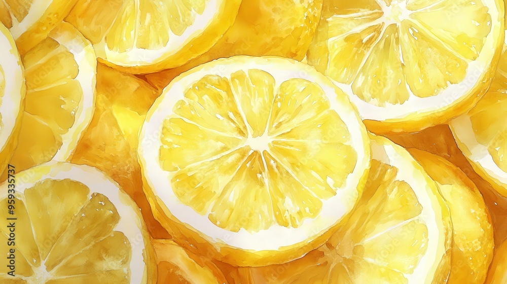 Fresh Lemon Slices in Vibrant Watercolor - Capturing Zesty Juiciness Fresh Lemon Slices in Vibrant Watercolor - Capturing Zesty Juiciness