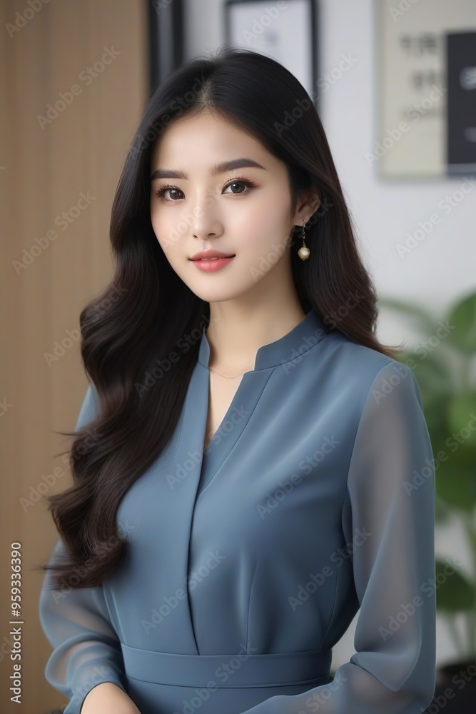 Successful Female Leader Standing in Corporate Environment