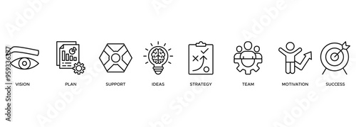 Goals icon. vision, plan, support, ideas, strategy, team, motivation, success