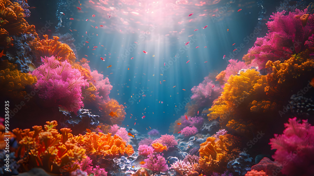 Fototapeta premium Vibrant Underwater Coral Reef Illustration