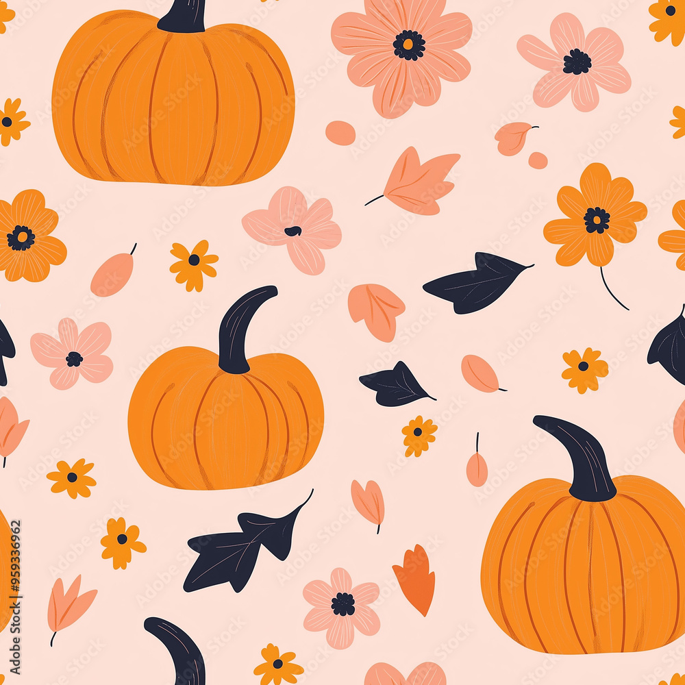 Seamless orange and pink flat design halloween pumpkin pattern Seamless orange and pink flat design halloween pumpkin pattern