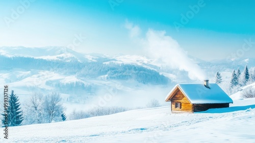 Snowy Morning Landscape with Frosty Trees