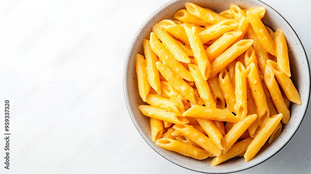 A bowl of cooked penne pasta on a white background capturing the simplicity of italian cuisine : Generative AI A bowl of cooked penne pasta on a white background capturing the simplicity of italian cuisine : Generative AI
