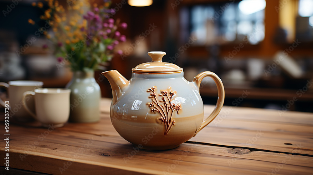 Ceramic teapot on the table in the store generative ai Ceramic teapot on the table in the store generative ai