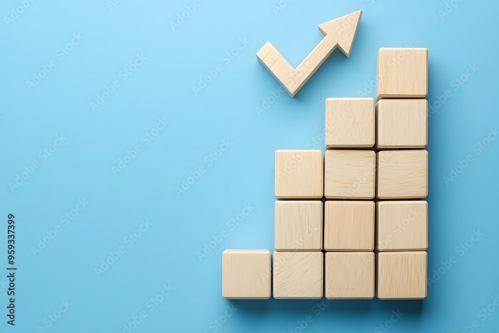 Wooden Blocks Forming an Upward Trend with an Arrow Wooden Blocks Forming an Upward Trend with an Arrow