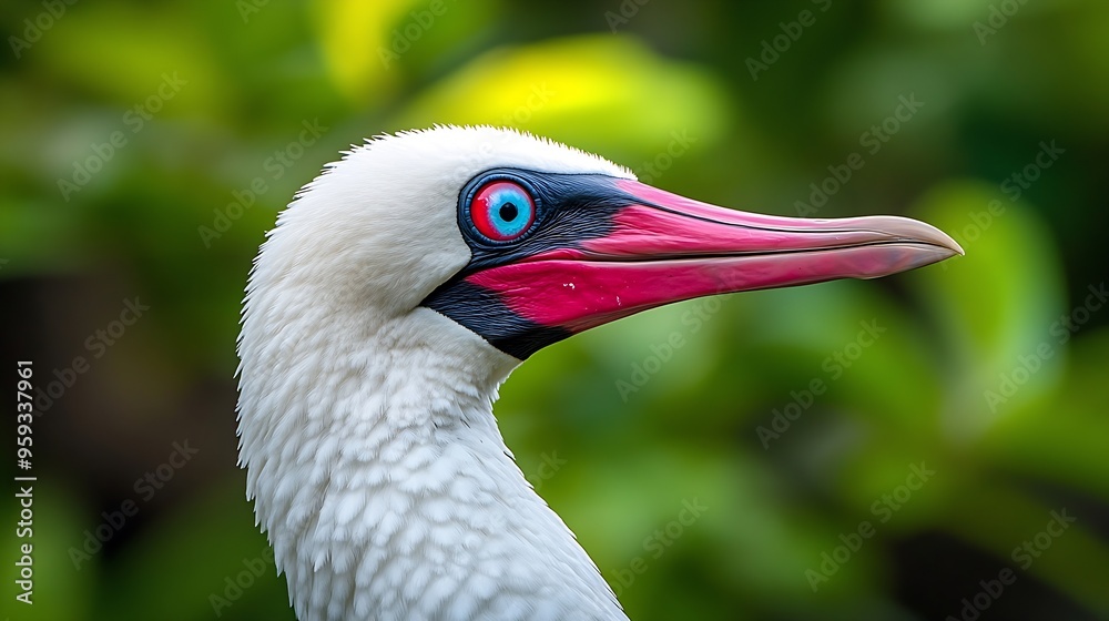 Fototapeta premium Redfooted booby Sula sula is a large seabird of the booby family Sulidae Klauea Point National Wildlife Refuge Kauai Hawaii USA : Generative AI
