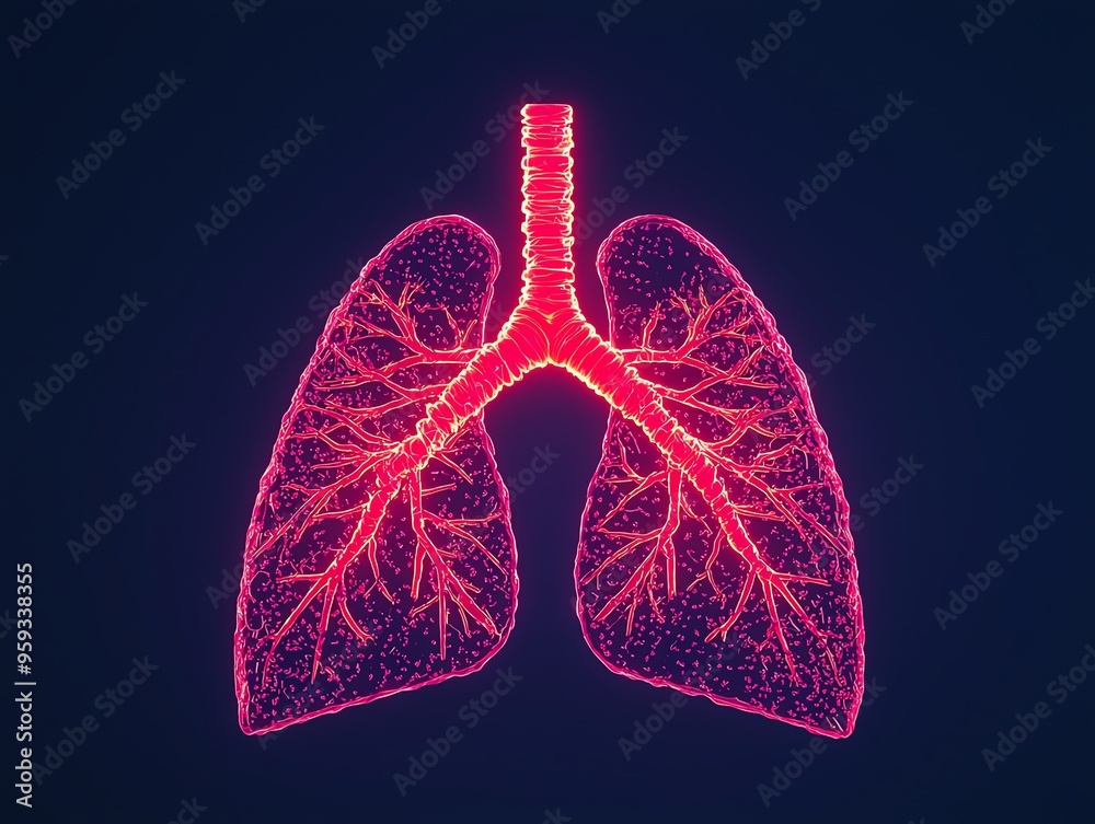 Neoninfused crosssection of human lungs, 3D illustration Neoninfused crosssection of human lungs, 3D illustration