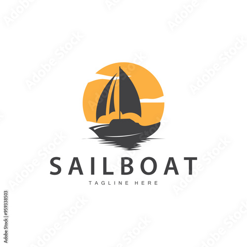 Simple fishing boat sailboat logo simple design black silhouette ship marine illustration template