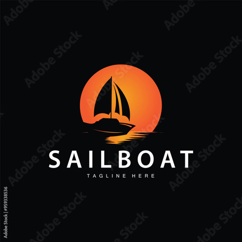 Simple fishing boat sailboat logo simple design black silhouette ship marine illustration template