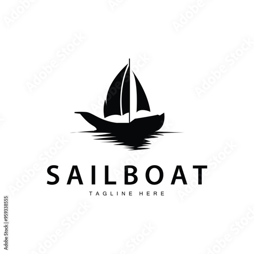 Simple fishing boat sailboat logo simple design black silhouette ship marine illustration template