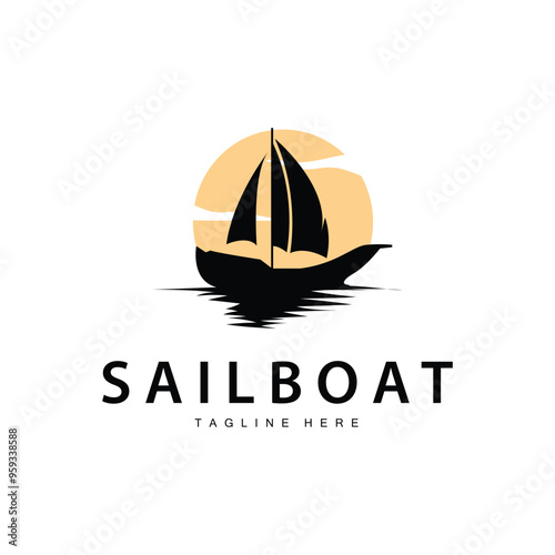 Simple fishing boat sailboat logo simple design black silhouette ship marine illustration template