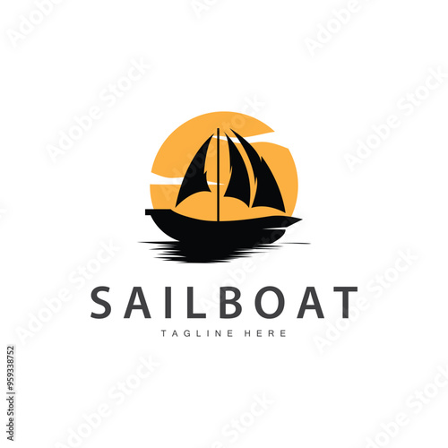 Simple fishing boat sailboat logo simple design black silhouette ship marine illustration template