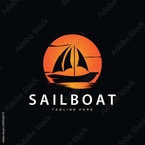 Simple fishing boat sailboat logo simple design black silhouette ship marine illustration template