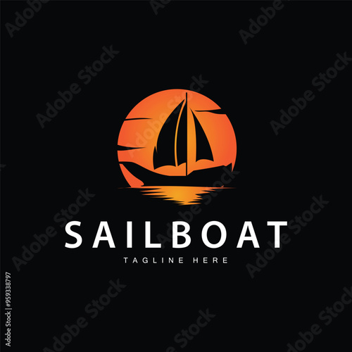 Simple fishing boat sailboat logo simple design black silhouette ship marine illustration template