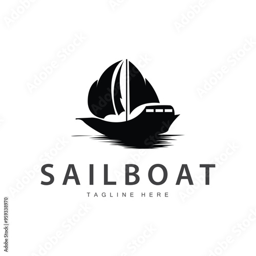 Simple fishing boat sailboat logo simple design black silhouette ship marine illustration template