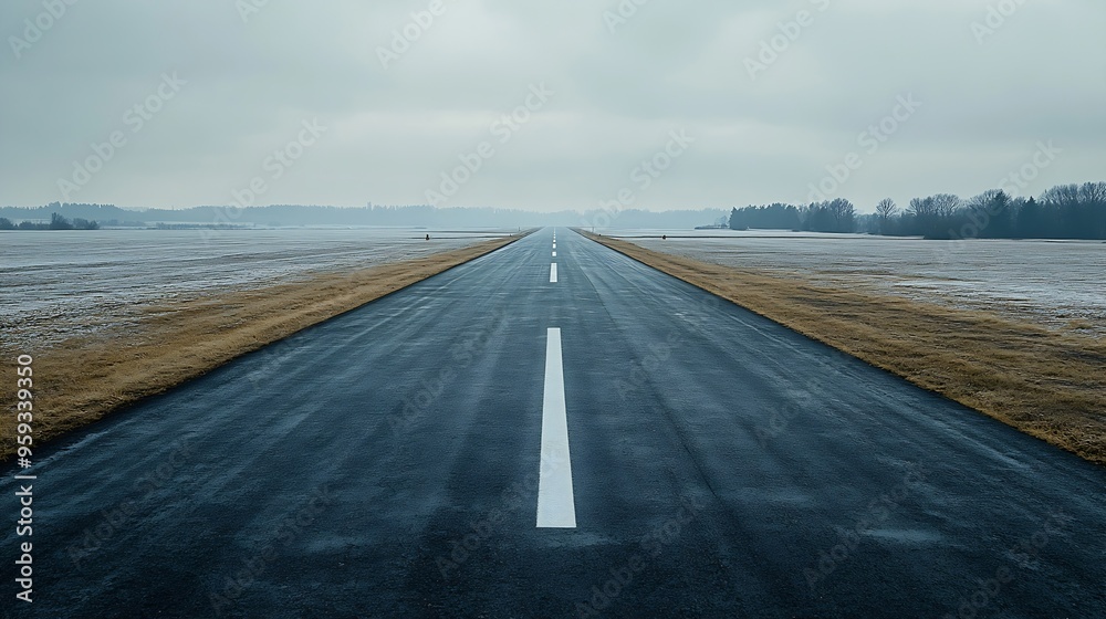 Fototapeta premium straight asphalt road in rural landscape empty runway : Generative AI