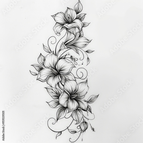 flower, draw, vector, black art, tattoo style, tattoo, floral, illustration, pattern, leaf, nature, vintage, drawing, sketch, plant, design, art, decoration, branch, rose, blossom, element, black, wed