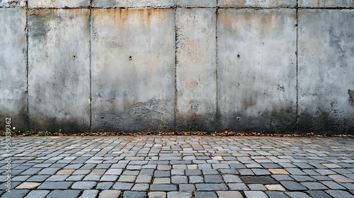 a fragment of a street city concrete wall of a building and an paving stones Buildings facade Mocap or background for creativity : Generative AI