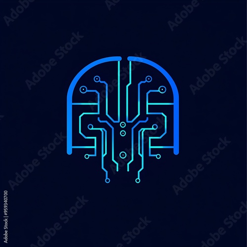 Blue Circuit Board Brain Shape