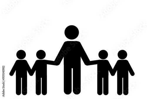 illustration of father with many children, parents and children