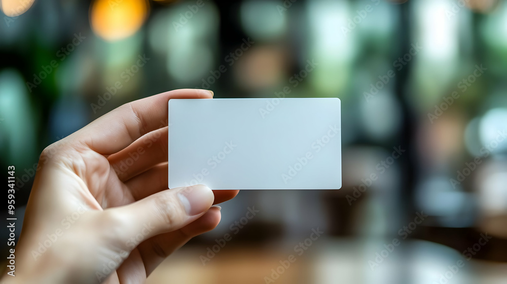 Close-up of a hand holding a blank white card with blurred background. Close-up of a hand holding a blank white card with blurred background.