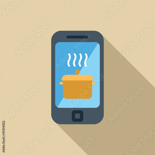 Smartphone displaying a steaming pot, hinting at the use of technology for food and cooking