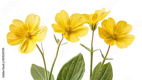 Common evening primroseplant with  flowers isolated on white : Generative AI photo