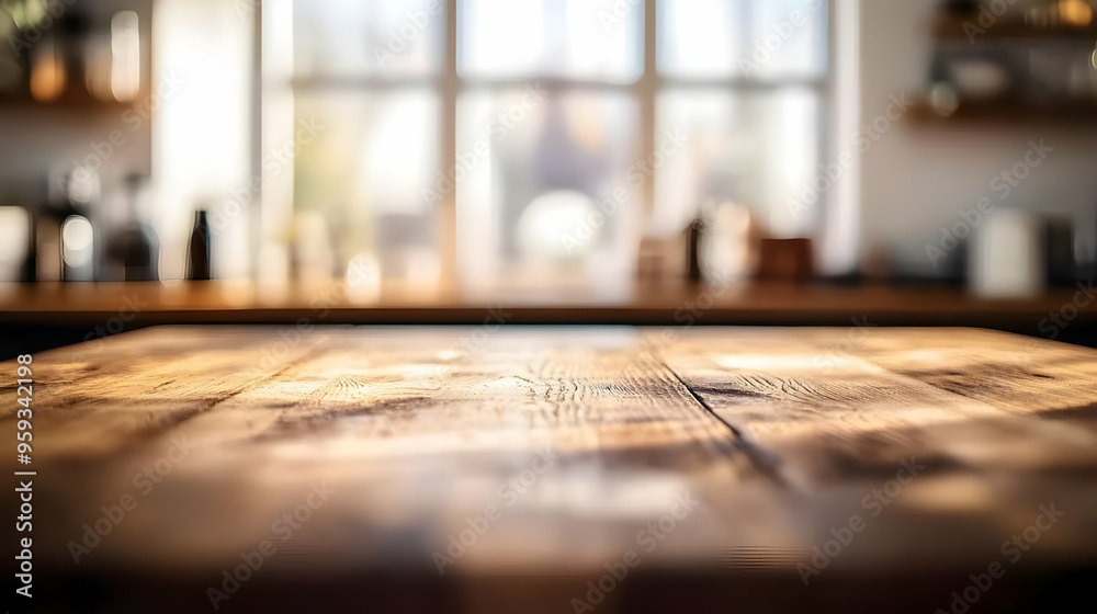 Close-up of a rustic wooden table top with blurred cafe background. Close-up of a rustic wooden table top with blurred cafe background.