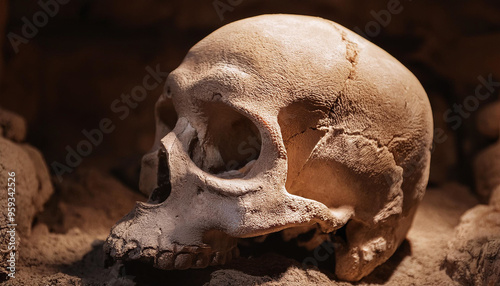 The skull in the underground storage is a very old and ancient human skull.