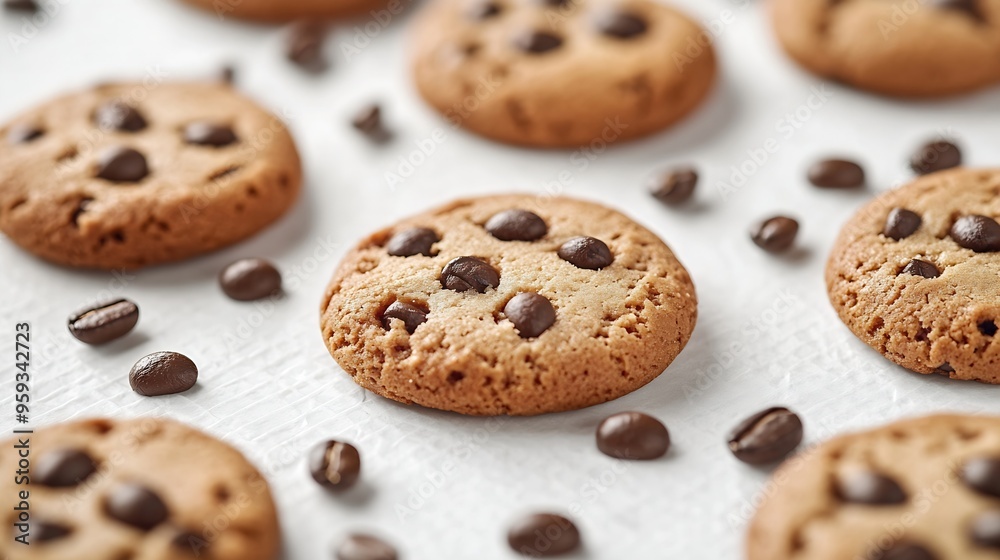 Coffee bean cookies on a patterned white background : Generative AI Coffee bean cookies on a patterned white background : Generative AI