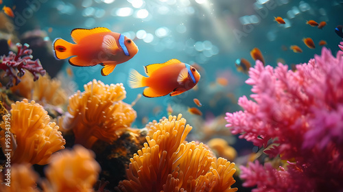 Orange Clownfish and Coral Reef Underwater Illustration