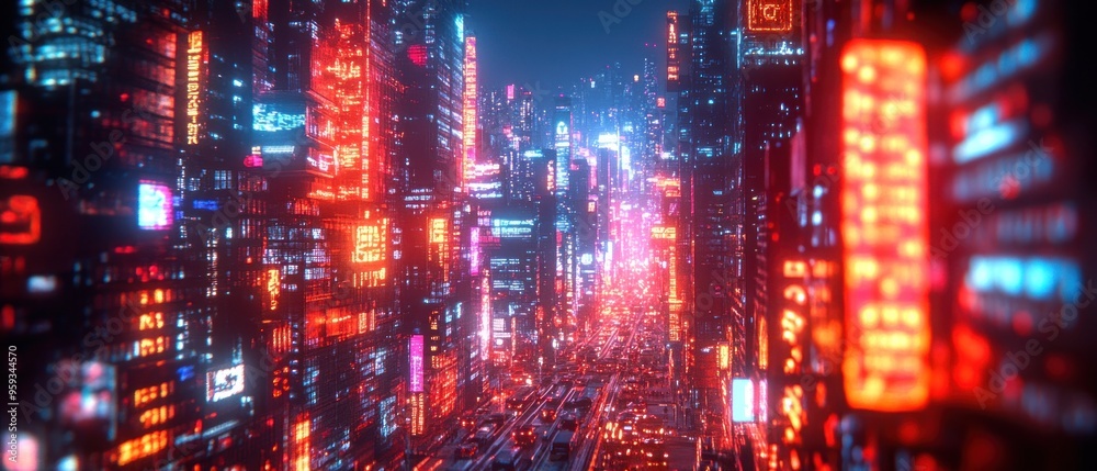 Futuristic Cityscape with Neon Lights and Traffic Futuristic Cityscape with Neon Lights and Traffic