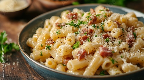 Pasta alla gricia a traditional roman recipe of macaroni with guanciale and pecorino italian food : Generative AI