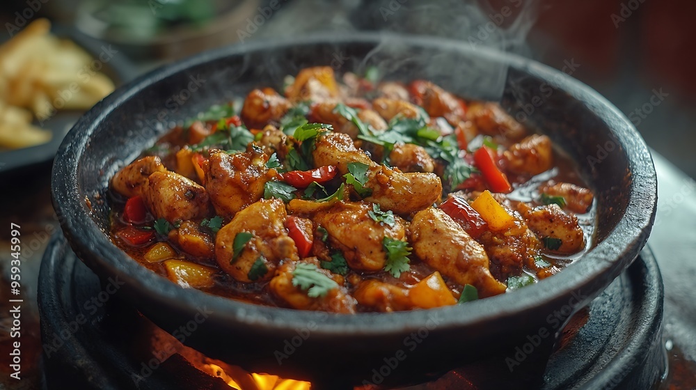 Chicken Vindaloo is a chicken in hot spicy curry Popular Indian food in the restaurant : Generative AI Chicken Vindaloo is a chicken in hot spicy curry Popular Indian food in the restaurant : Generative AI