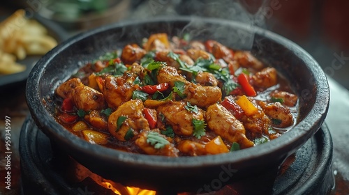 Chicken Vindaloo is a chicken in hot spicy curry Popular Indian food in the restaurant : Generative AI