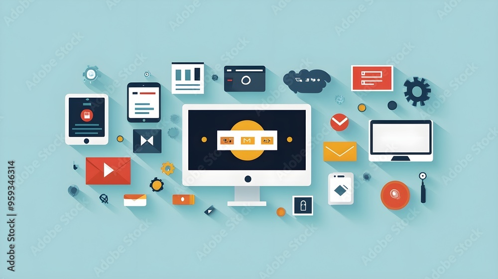 Flat design of a corporate website with consistent typography and button styles Flat design of a corporate website with consistent typography and button styles