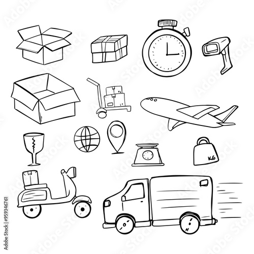 Doodle Set Of Logistic Delivery Service